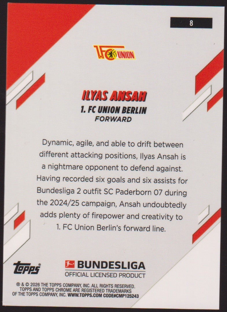 Topps Chrome 2024-25 Ilyas Ansah 1. FC Union Berlin BUNDESLIGA Parallel 94/150 – Bild 2
