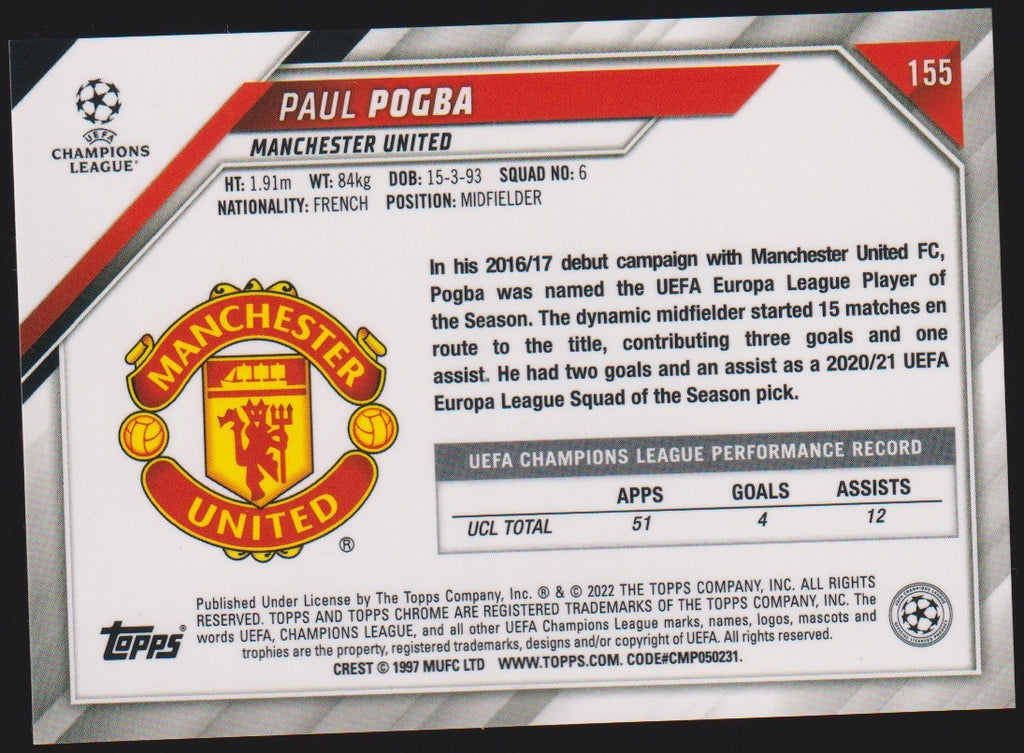 Topps Chrome 2022-23 Paul Pogba Manchester United Parallel Rare Nr. 155 – Bild 2