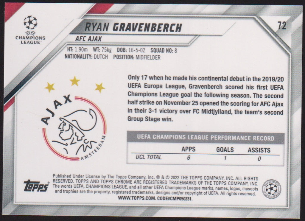 Topps Chrome 2021-22 Ryan Gravenberch Rookie AFC Ajax Parallel Rare – Bild 2
