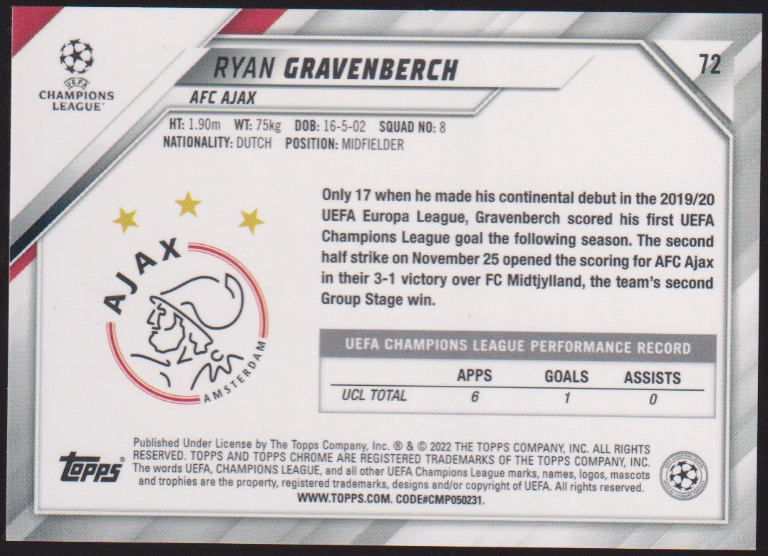 Topps Chrome 2021-22 Ryan Gravenberch Rookie AFC Ajax Parallel Rare – Bild 2