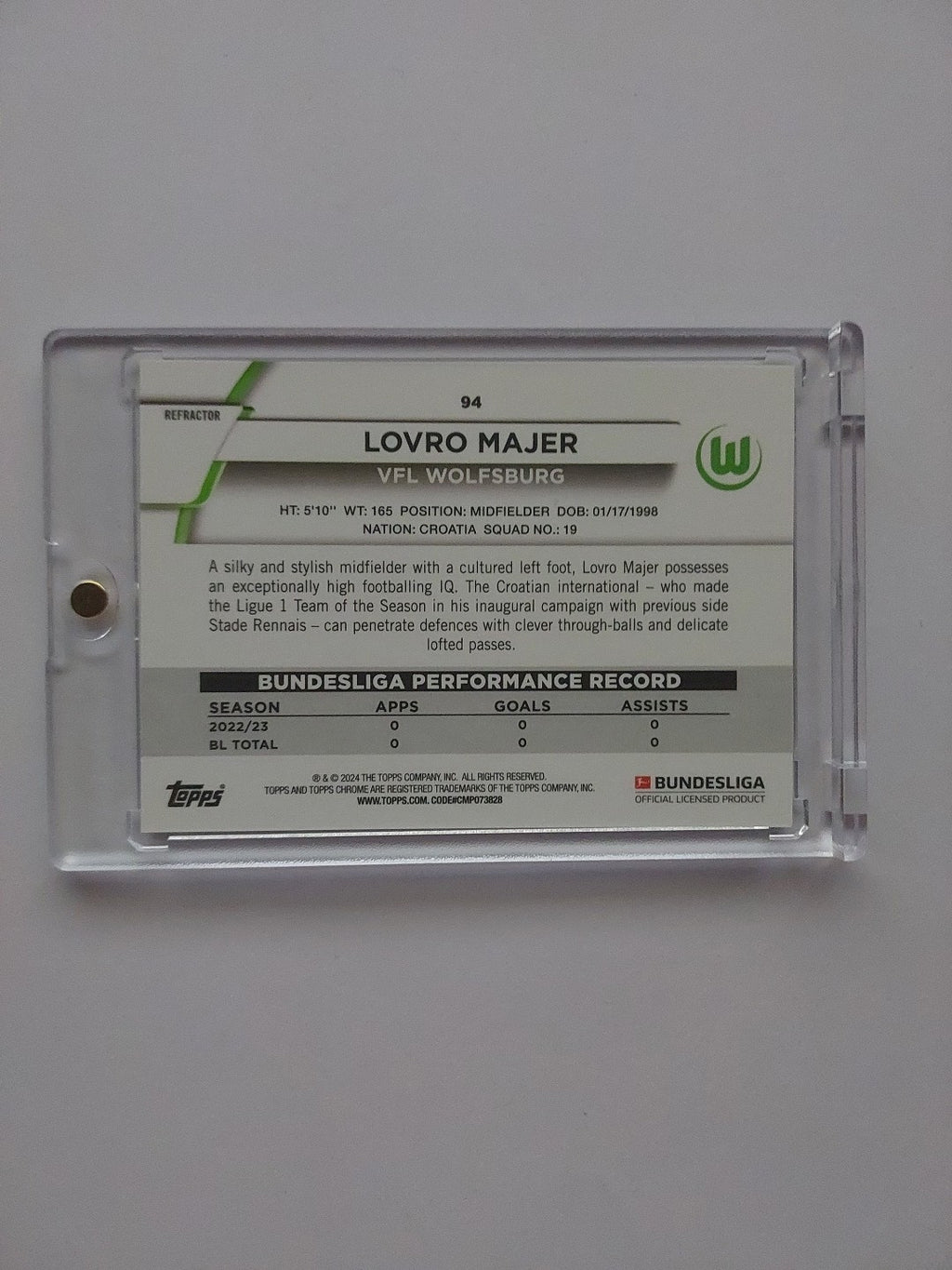 Topps Chrome 2023-24 Lovro Majer Vfl Wolfsburg Nummeriert 171/275 Parallel – Bild 2