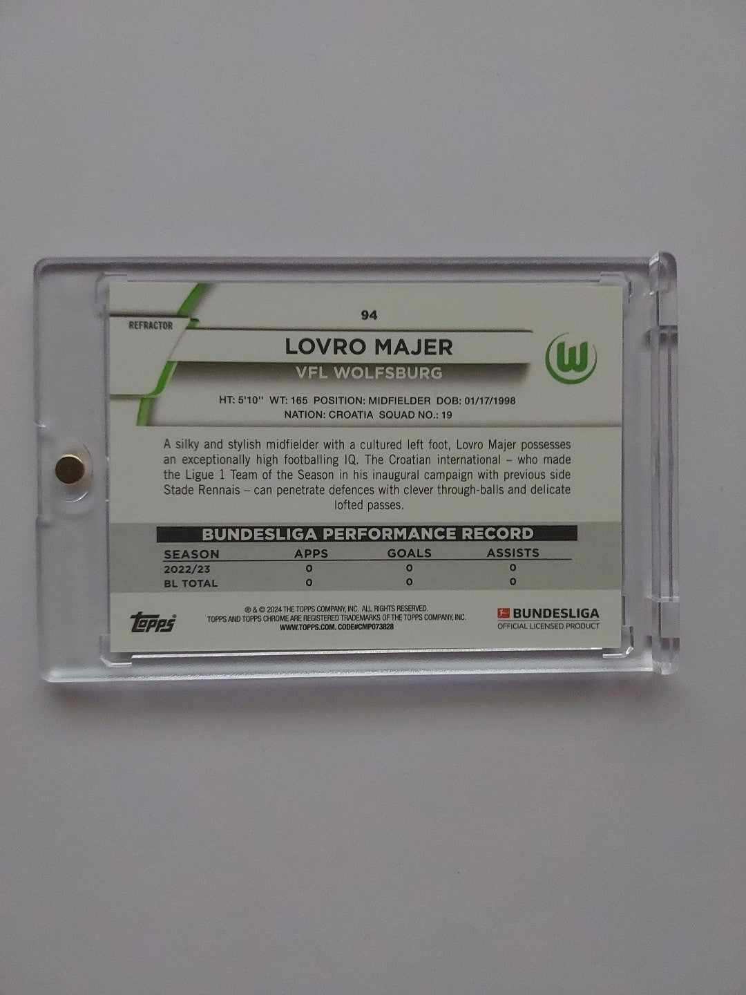 Topps Chrome 2023-24 Lovro Majer Vfl Wolfsburg Nummeriert 171/275 Parallel – Bild 2