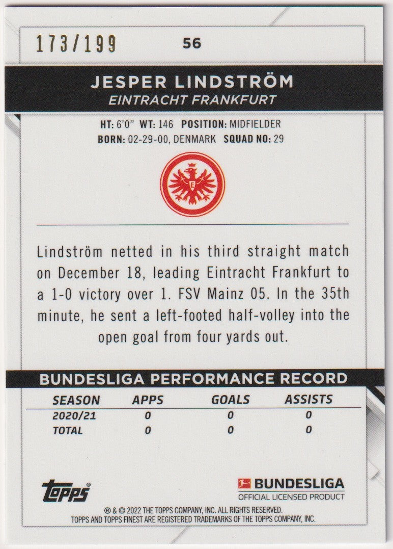 Topps Finest 2020-21 Jesper Lindström Rookie Eintracht Frankfurt Parallel – Bild 2