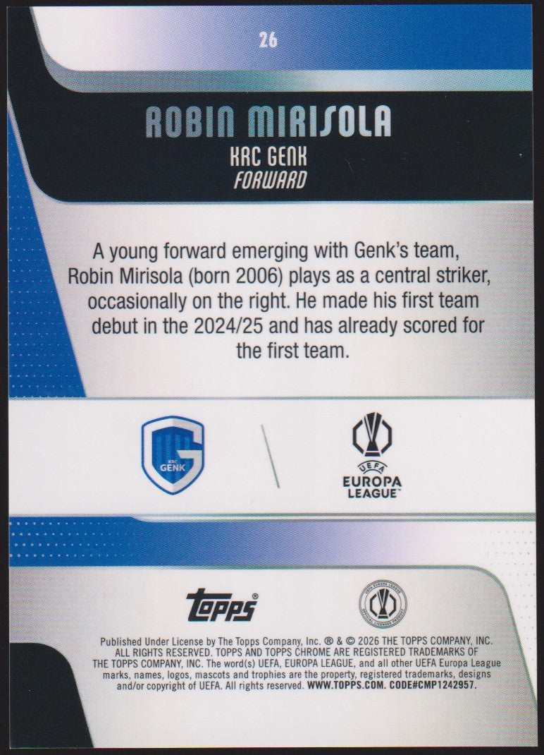 Topps Chrome 2024-25 Robin Mirisola KRC Genk Parallel 203/250 Rookie – Bild 2