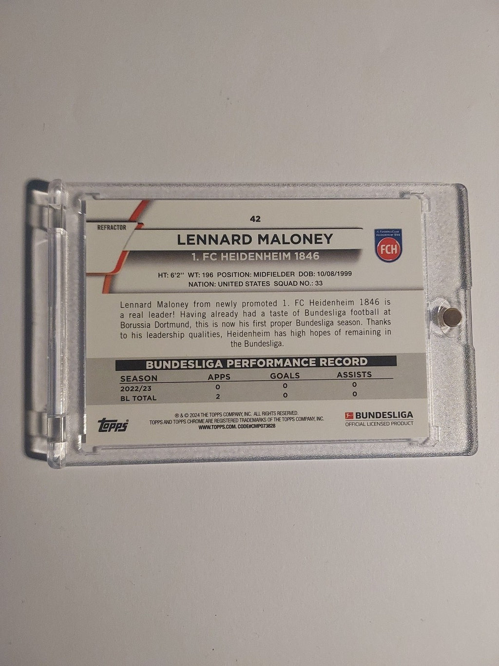Topps Chrome 2024-25 Lennard Maloney Heidenheim Parallel 56/60 Refractor – Bild 2