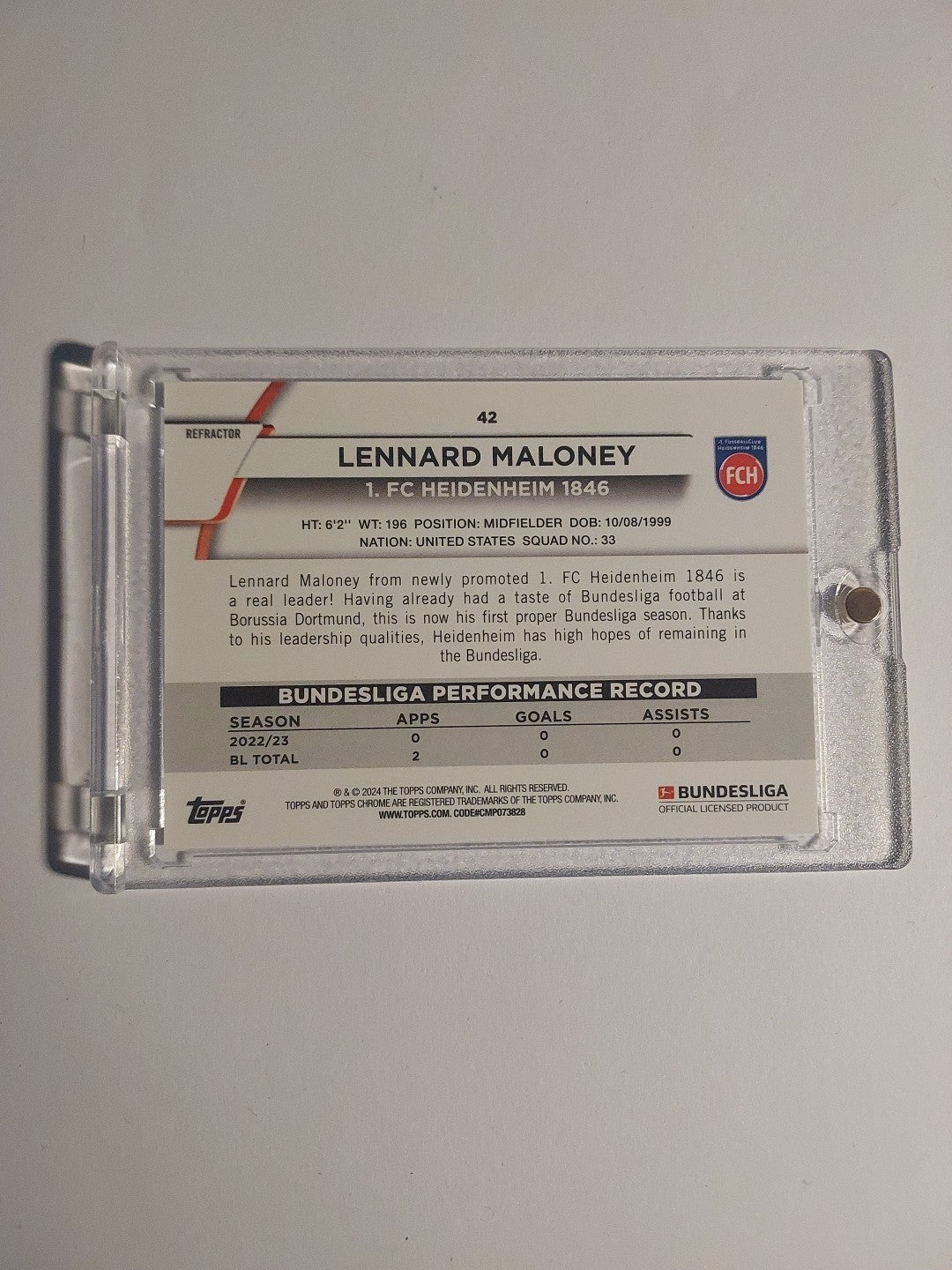 Topps Chrome 2024-25 Lennard Maloney Heidenheim Parallel 56/60 Refractor – Bild 2