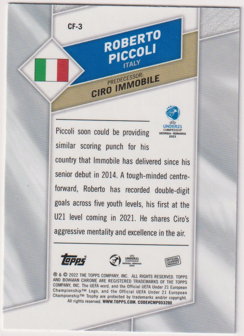 Topps Chrome 2022-23 Roberto Piccoli Rookie Italien UEFA Under21 Championship – Bild 2