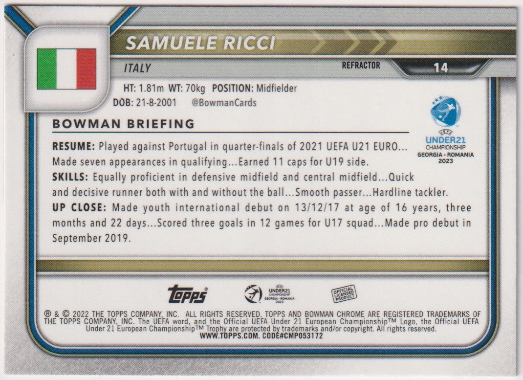 Topps Chrome 2023-24 Samuele Ricci Italien Bowman Chrome Parallel Rare – Bild 2