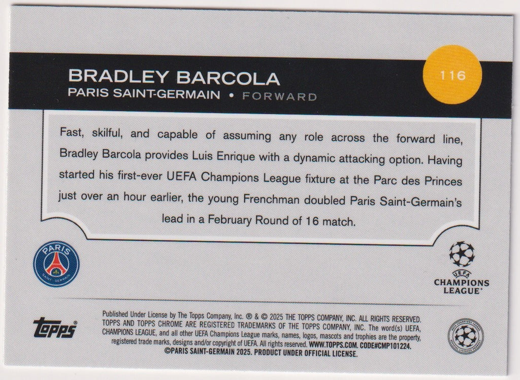Topps Chrome 2025-26 Bradley Barcola Rookie Paris Saint-Germain Parallel Rare – Bild 2