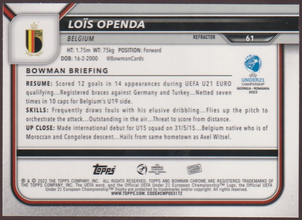Topps Chrome 2023-24 Loïs Openda Belgium Parallel Refractor – Bild 2