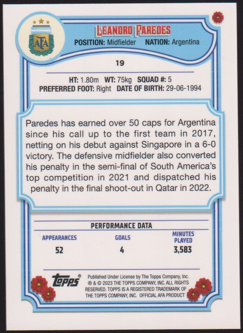 Topps 2022-23 Leandro Paredes Argentinien Parallel Rare Nr. 19 – Bild 2