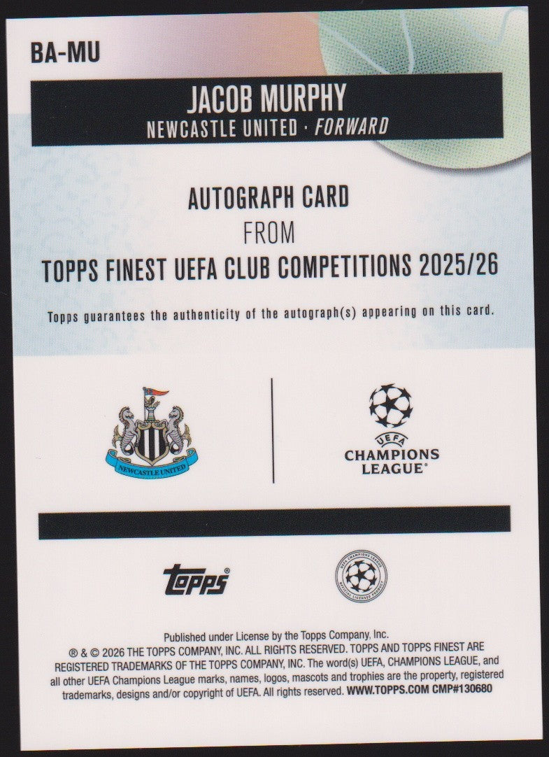 Topps Finest UEFA 2025-26 Jacob Murphy Auto Newcastle United Parallel 68/99 – Bild 2