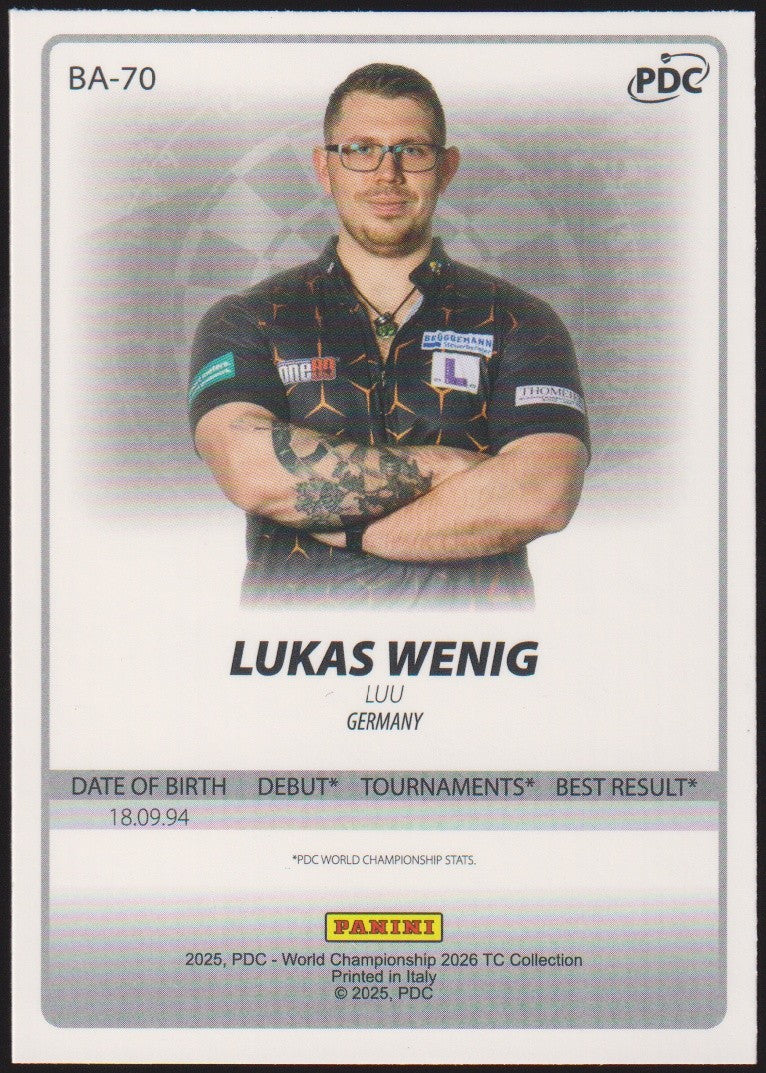 Panini PDC World Championship 2026 Lukas Wenig Refractor Parallel – Bild 2