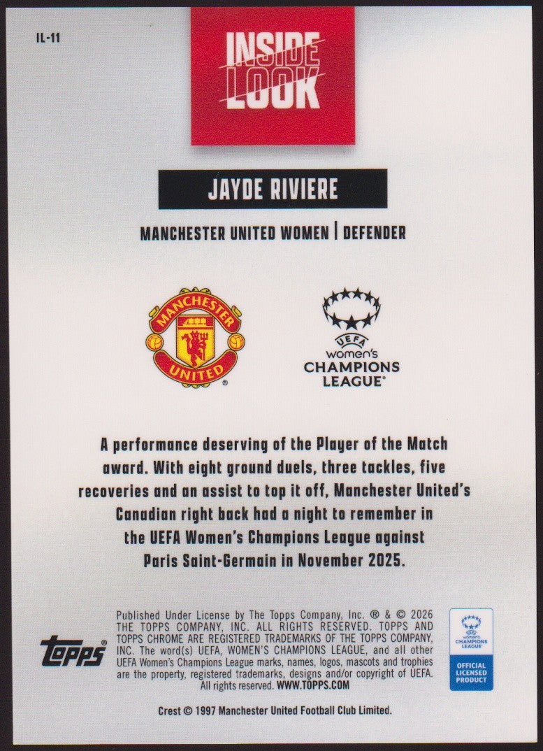Topps Inside Look 2025-26 Jayde Riviere Manchester United Parallel 57/150 Rookie – Bild 2