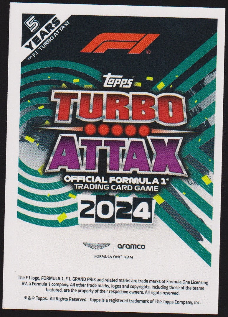 Topps Turbo Attax 2024 Fernando Alonso Aston Martin Parallel Rare Nr. 308 – Bild 2