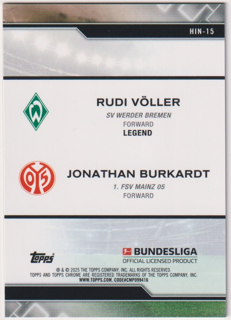 Topps Chrome 2024-25 Rudi Völler SV Werder Bremen Parallel Rare Nr. HIN-15 – Bild 2