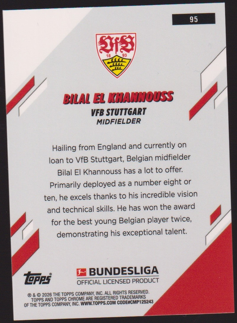 Topps Chrome 2025-26 Bilal El Khannouss VfB Stuttgart Parallel 11/99 Refractor – Bild 2
