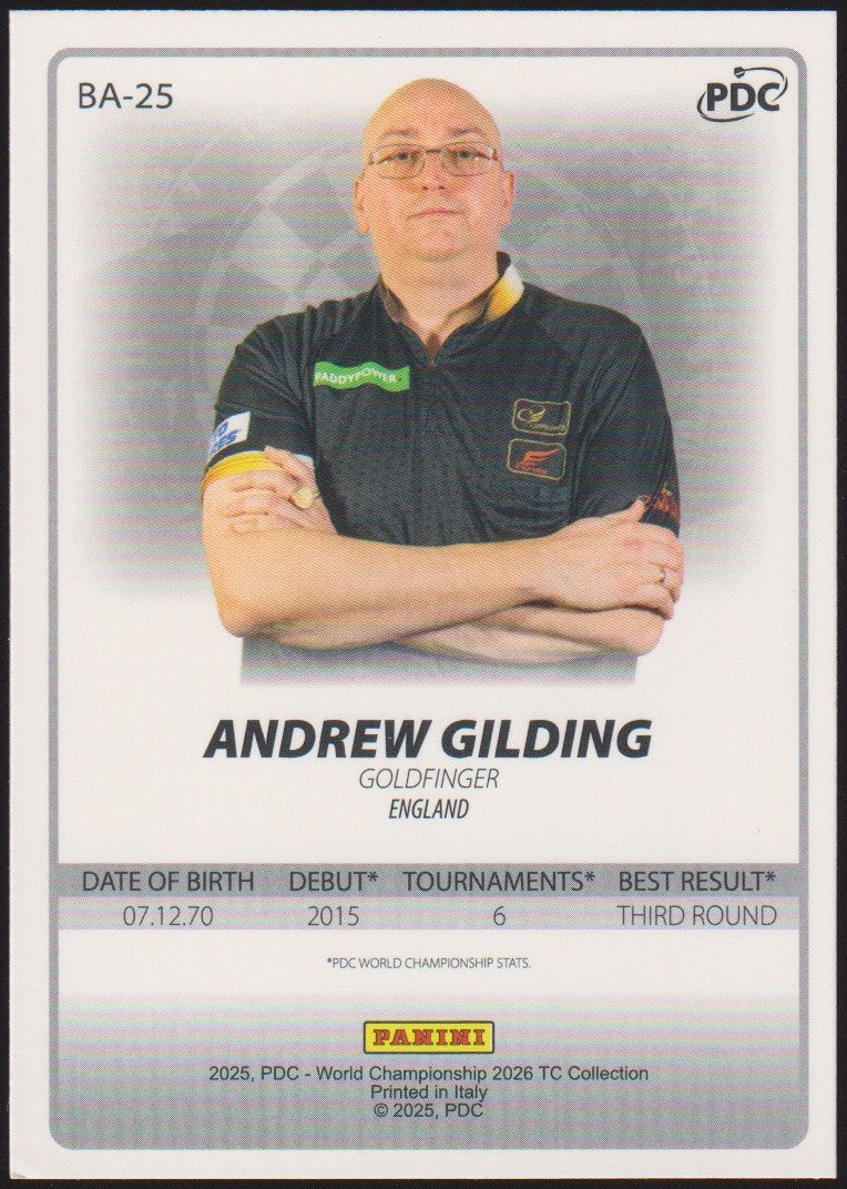 Panini PDC World Championship 2026 Andrew Gilding Refractor Parallel – Bild 2
