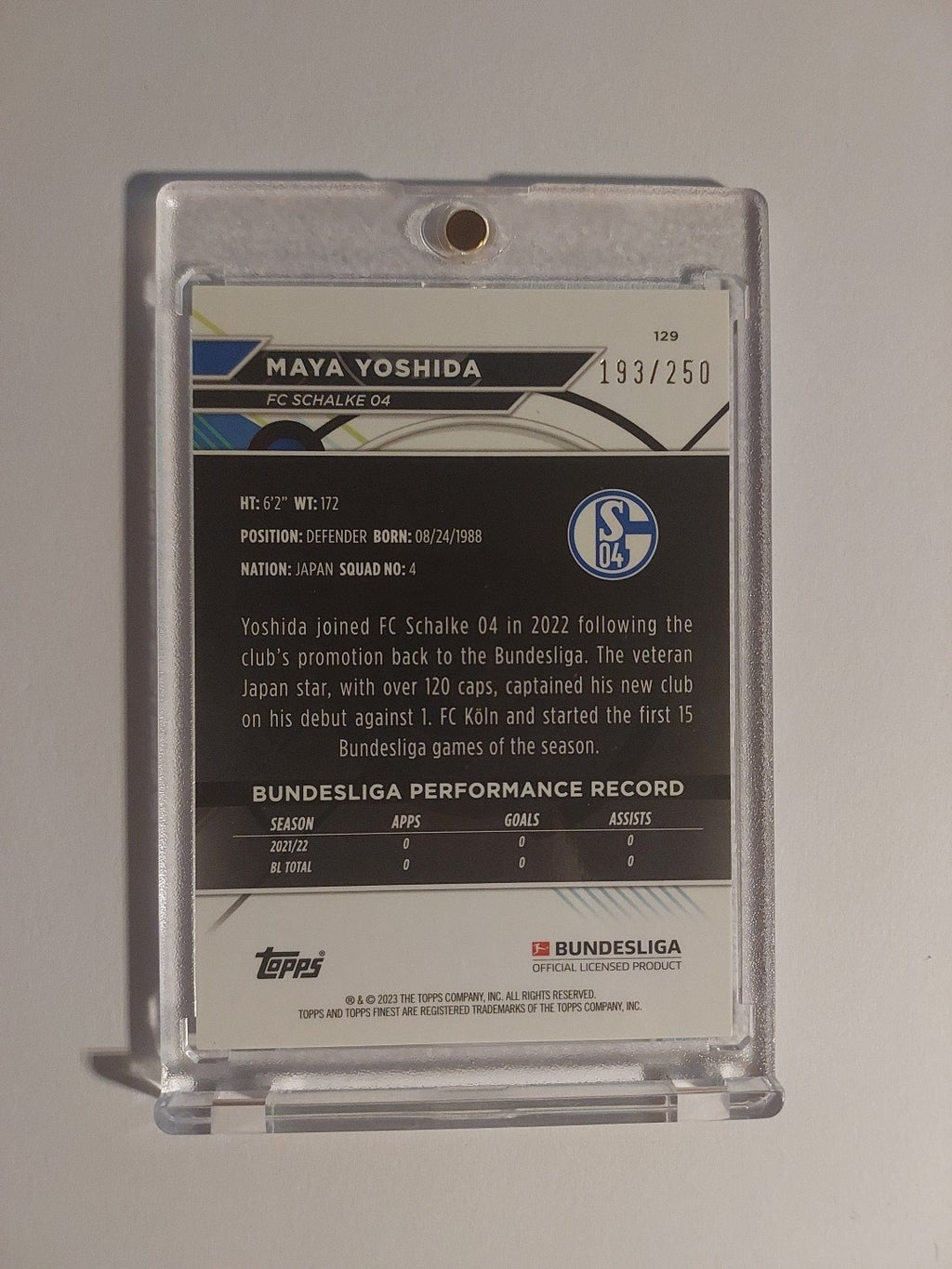 Topps Finest Bundesliga 22-23 Maya Yoshida Schalke 04 Numbered 193/250 Parallel – Bild 2
