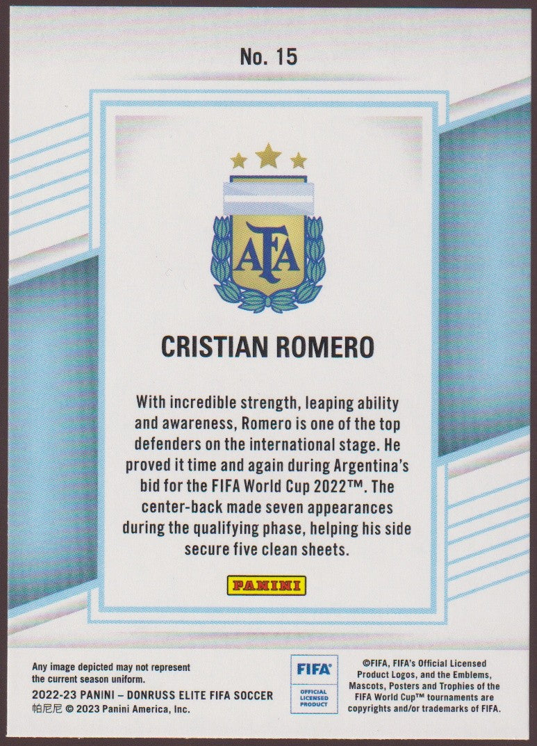 Panini Elite 2022-23 Cristian Romero Argentina Donruss FIFA Soccer Parallel Rare – Bild 2
