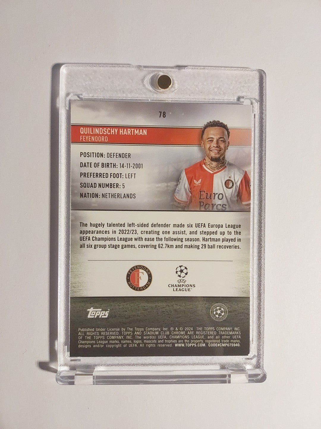 Topps Stadium Club Chrome 2023-24 Quilindschy Hartman Feyenoord Numbered 256/299 – Bild 2