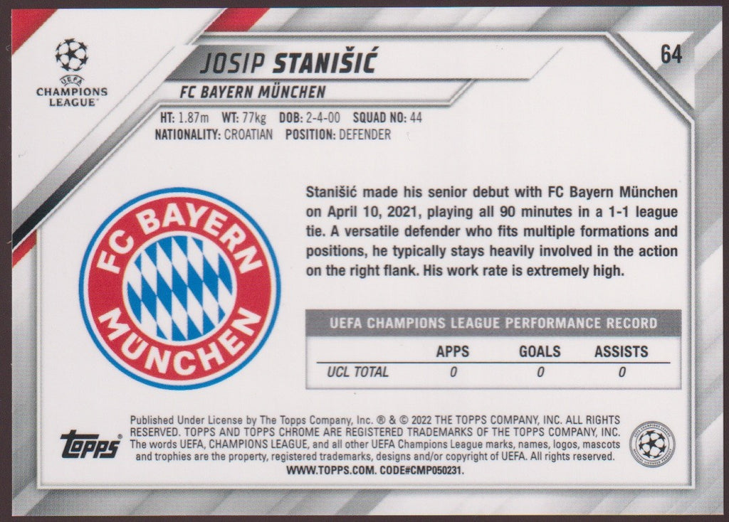 Topps Champions League 2021-22 Josip Stanisic Rookie FC Bayern München Parallel – Bild 2