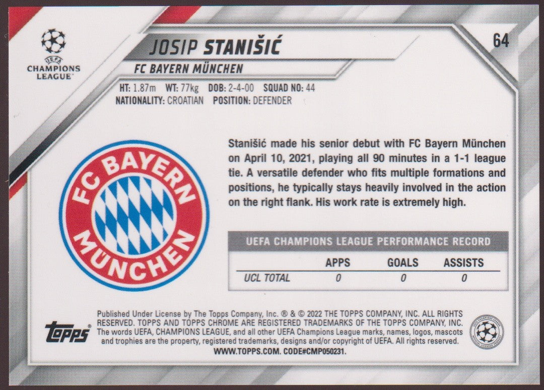 Topps Champions League 2021-22 Josip Stanisic Rookie FC Bayern München Parallel – Bild 2