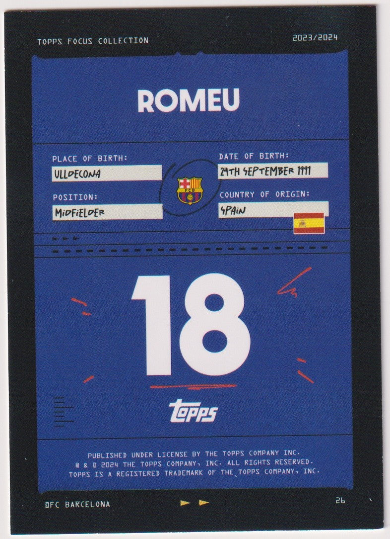 Topps Focus Collection 2023-24 Romeu FC Barcelona Parallel Rare – Bild 2
