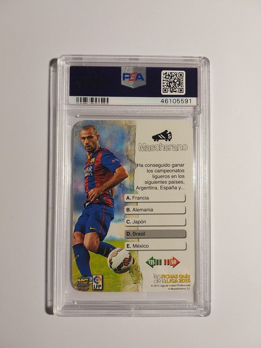 Topps Mundi Cromo 2015-16 Javier Mascherano Barcelona Parallel Refractor PSA 9 – Bild 2