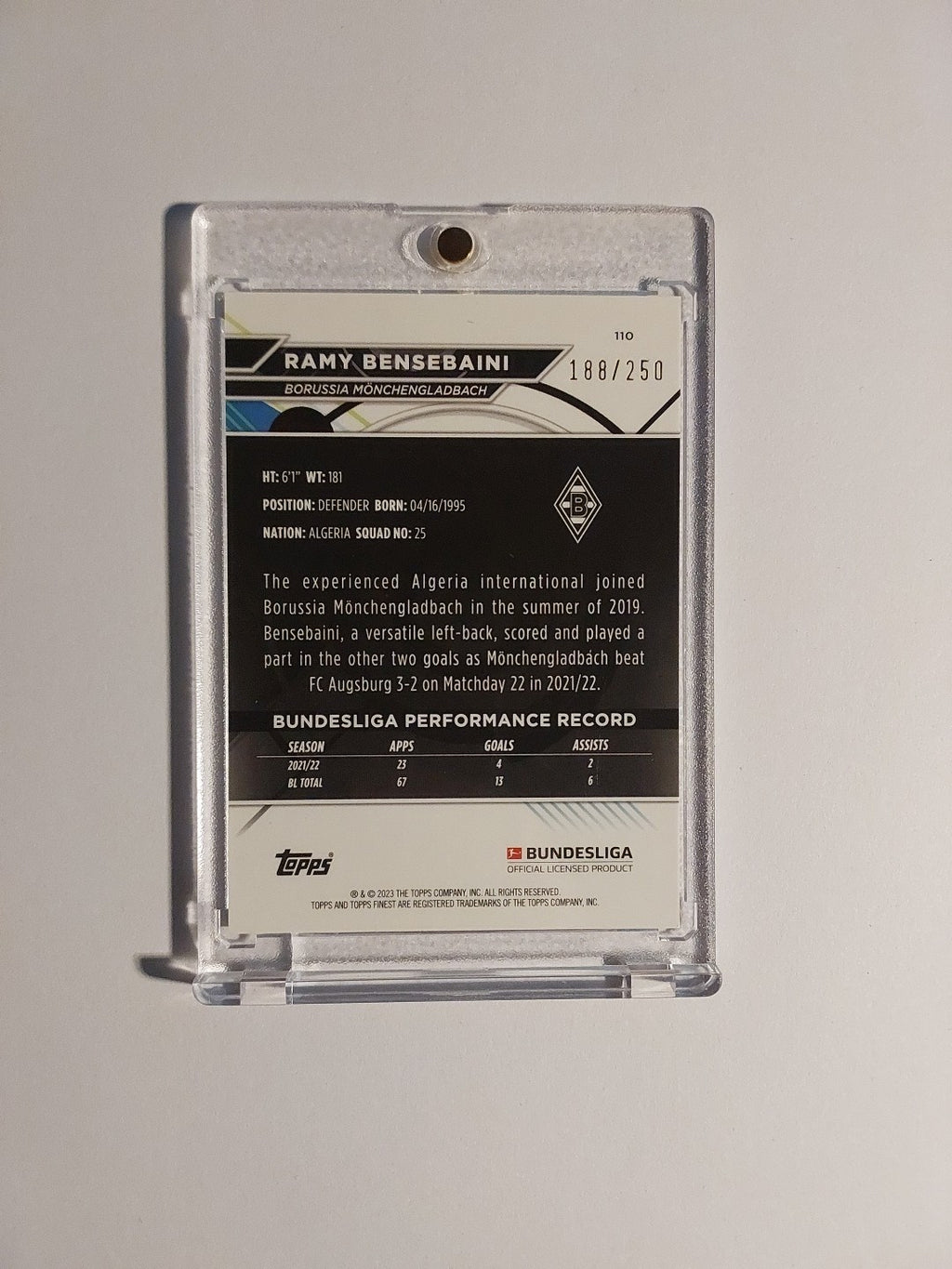 Topps Finest Bundesliga 2022-23 Ramy Bensebaini Mönchengladbach Parallel 188/250 – Bild 2