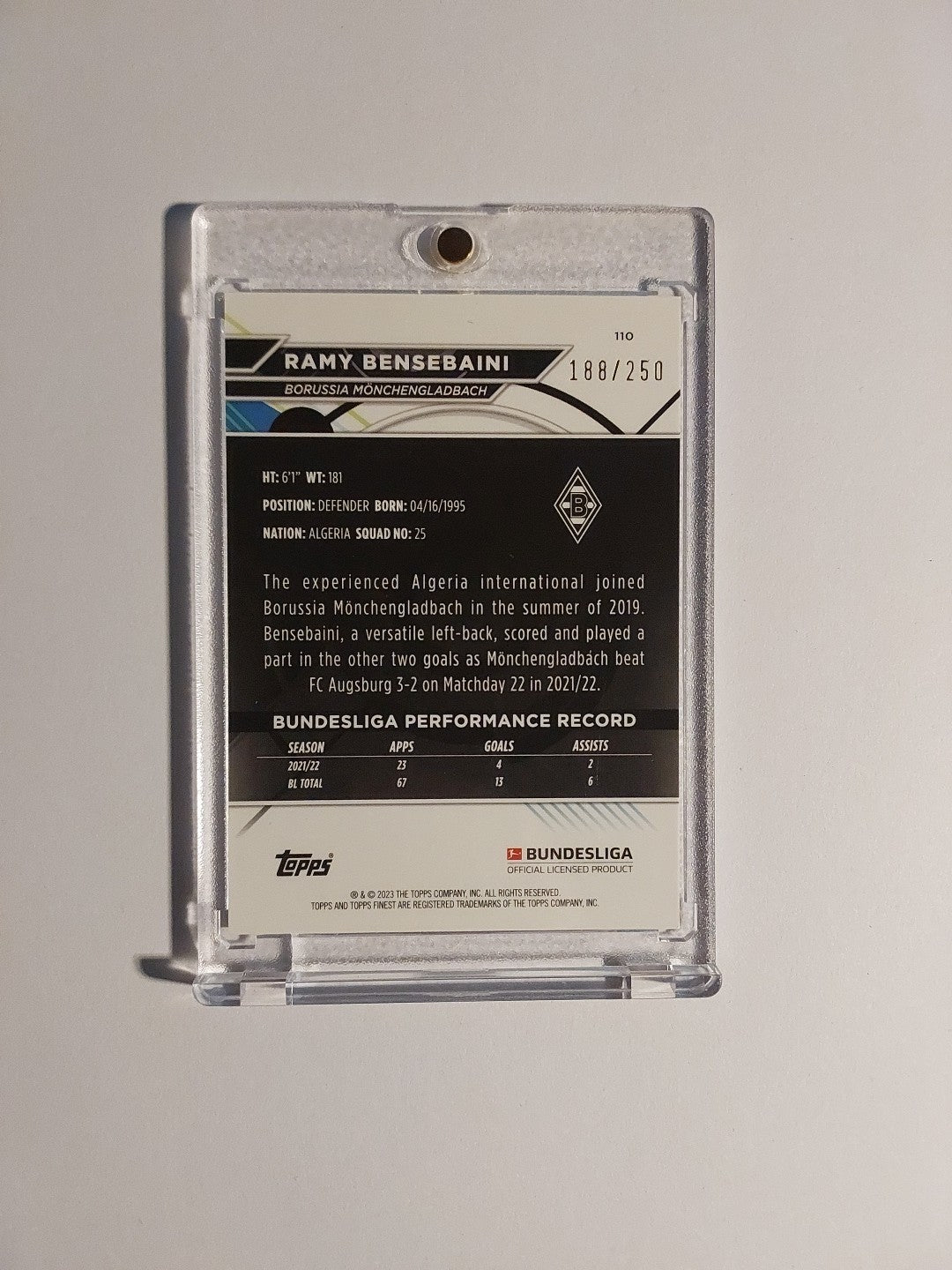 Topps Finest Bundesliga 2022-23 Ramy Bensebaini Mönchengladbach Parallel 188/250 – Bild 2