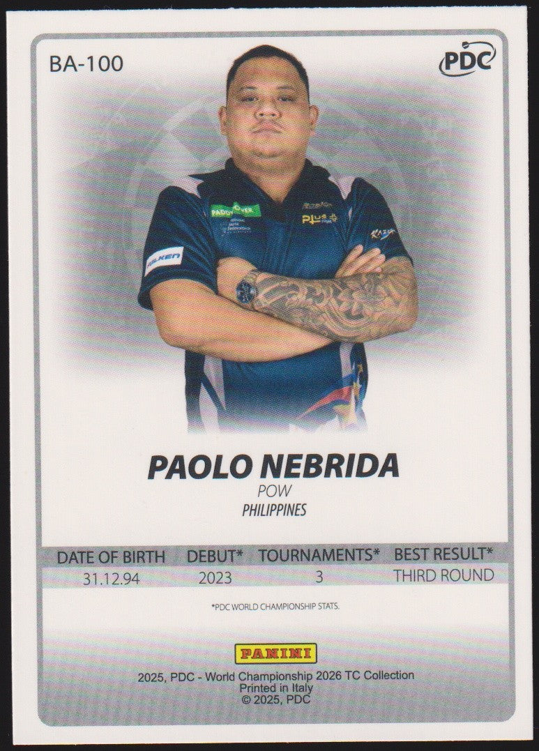 Panini PDC World Championship 2026 Paolo Nebrida "POW" Refractor Parallel – Bild 2