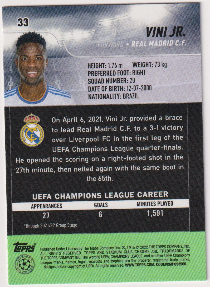 Topps Stadium Club Chrome 2020-21 Vini Jr. Real Madrid C.F. Parallel Rare – Bild 2
