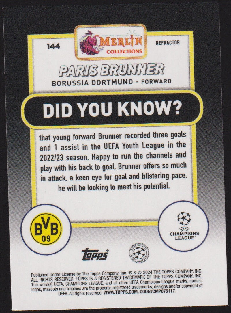 Topps Merlin Collections 2023-24 Paris Brunner Borussia Dortmund Parallel Rookie – Bild 2