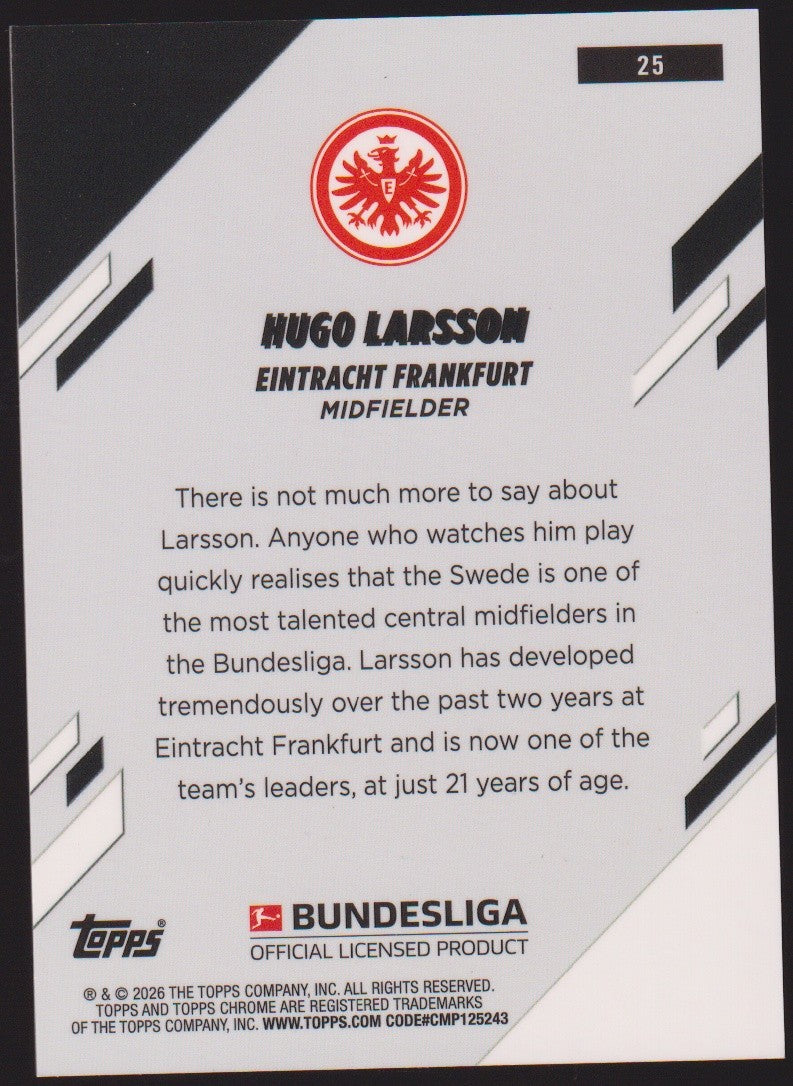Topps Chrome 2025-26 Hugo Larsson Eintracht Frankfurt Parallel 138/150 Refractor – Bild 2