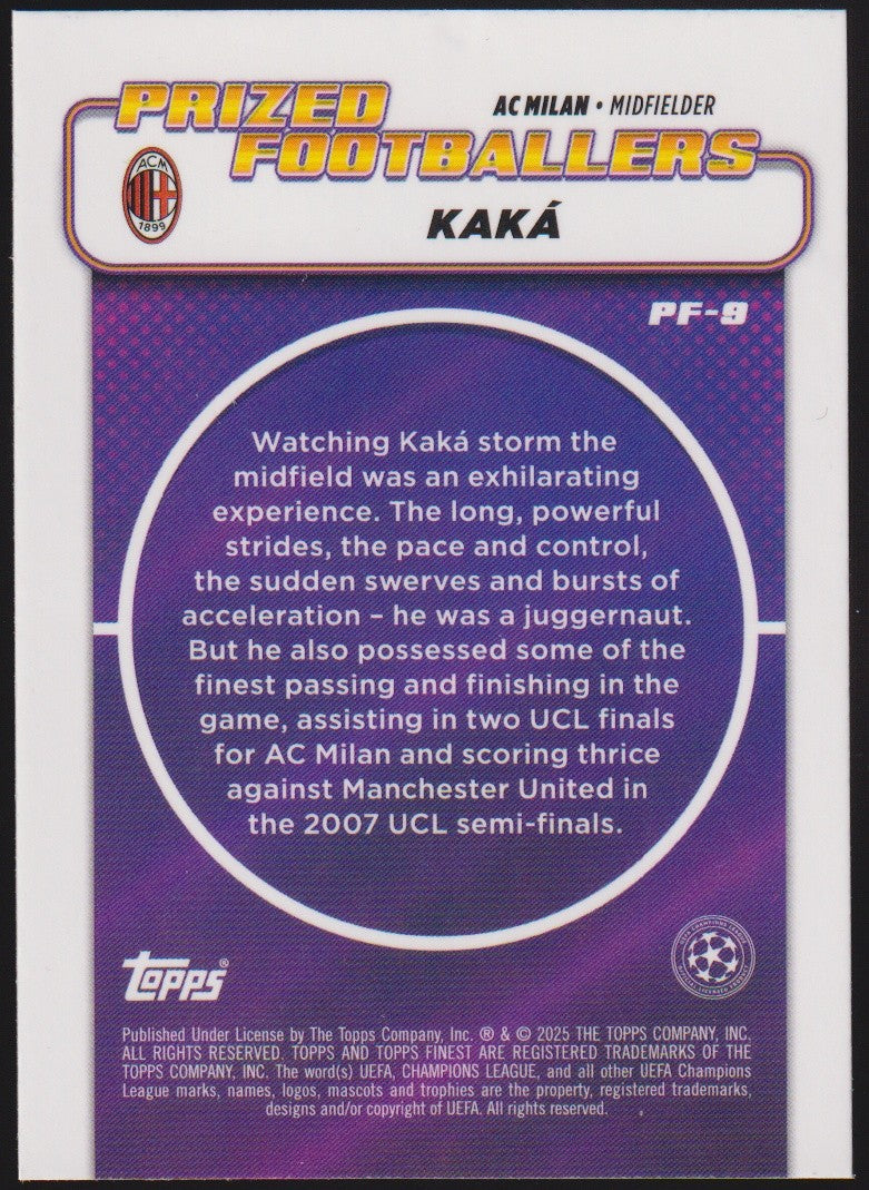 Topps Prized Footballers 2024-25 Kaká AC Milan Finest Parallel Rare Nr. PF-9 – Bild 2