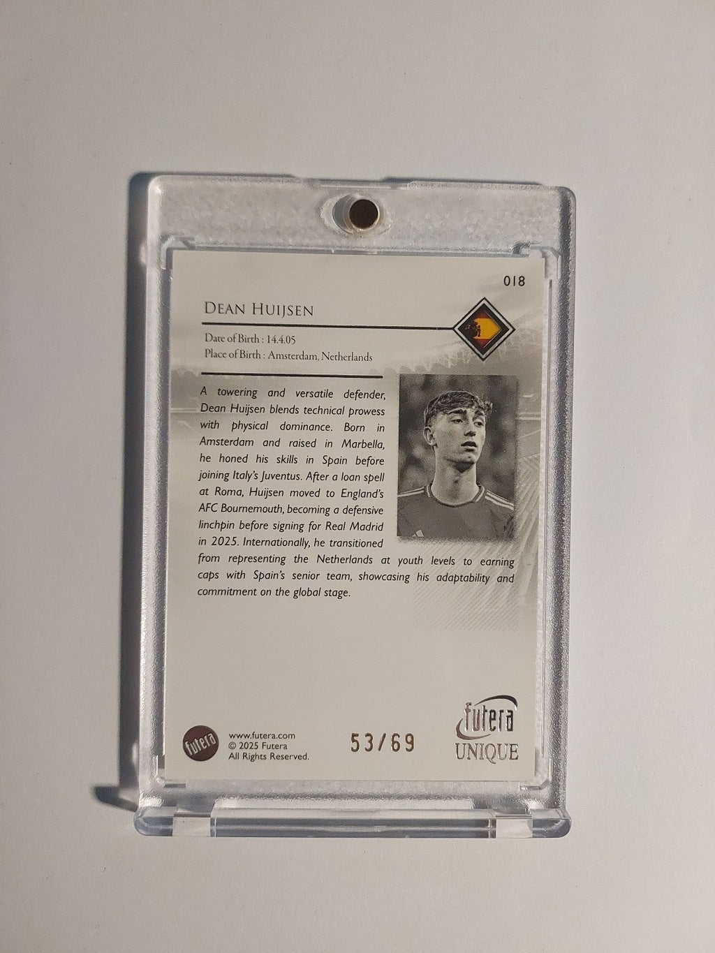 Futera Unique 2025 Dean Huijsen Real Madrid Spanien Parallel 53/69 Ultra Rare – Bild 2