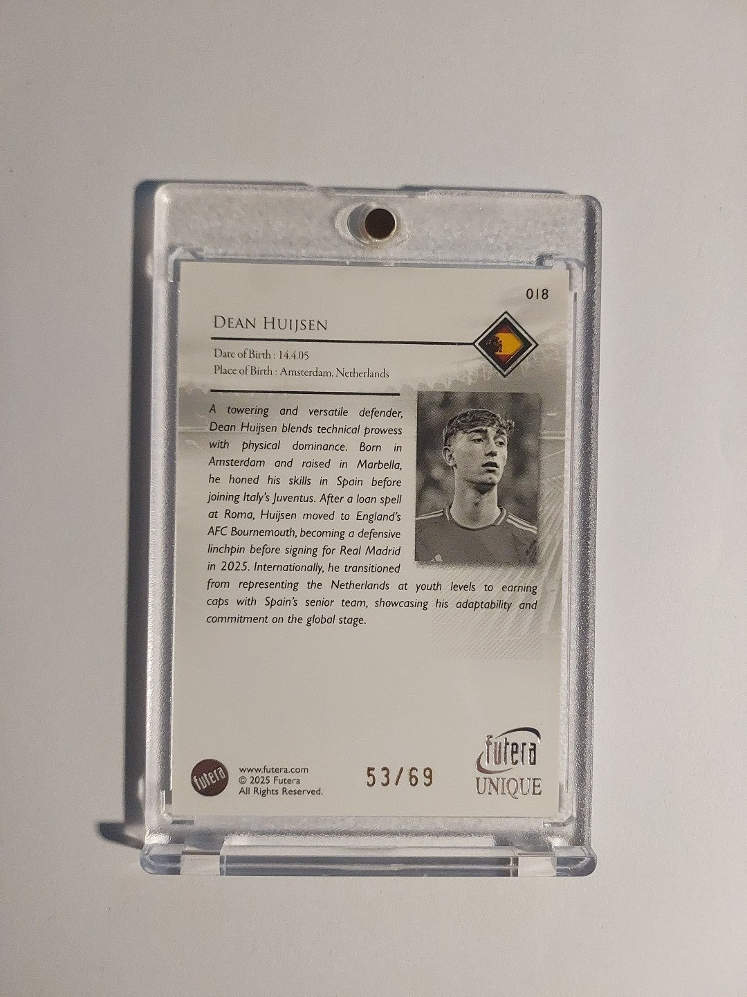 Futera Unique 2025 Dean Huijsen Real Madrid Spanien Parallel 53/69 Ultra Rare – Bild 2