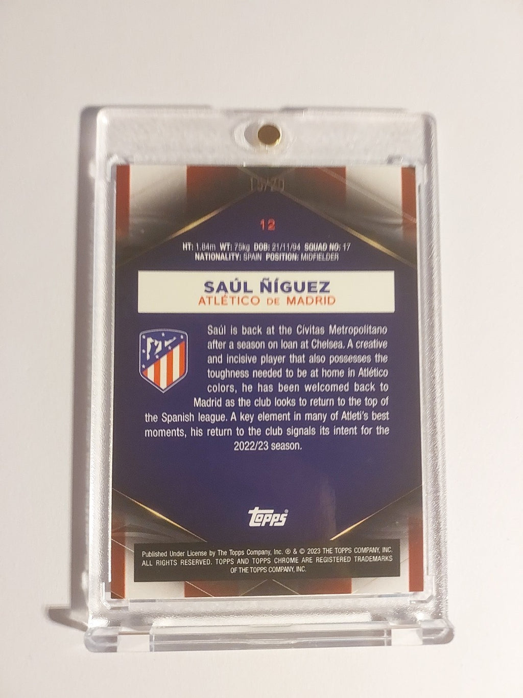 Topps Atletico Madrid Chrome 2023-24 Saul Niguez Numbered 15/20 Parallel Limited – Bild 2