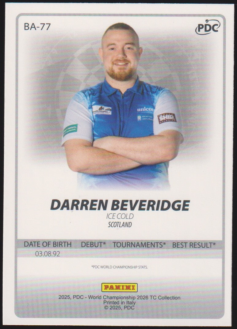 Panini PDC World Championship 2026 Darren Beveridge Refractor Parallel – Bild 2