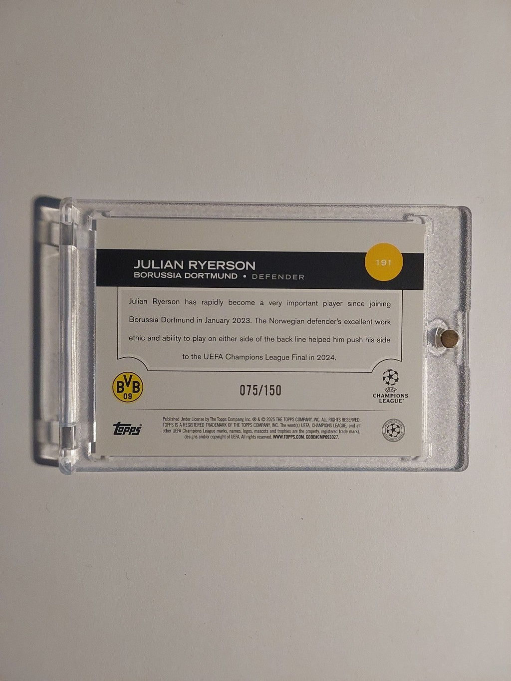 Topps UCC Flagship Julian Reyerson Dortmund Parallel 75/150 Ultra Rare Refractor – Bild 2