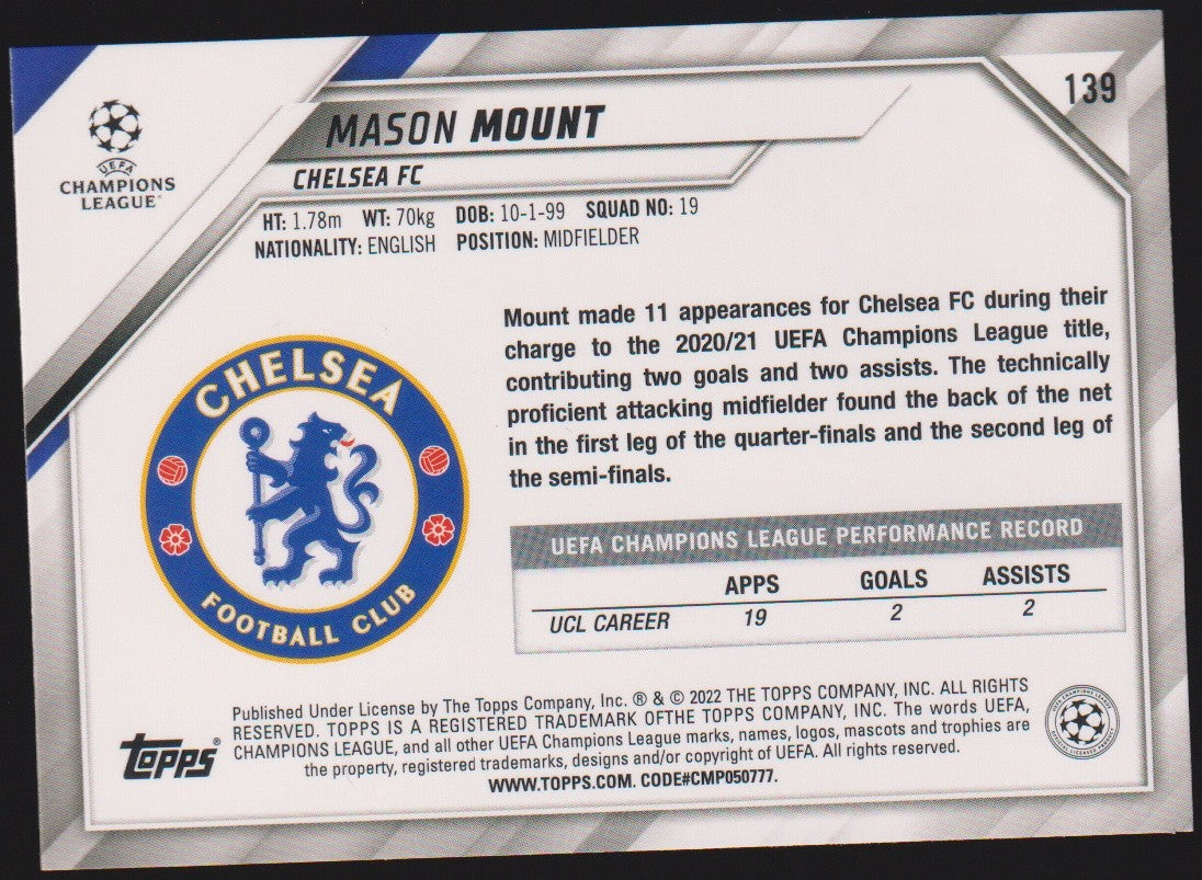 Topps Champions League 2021-22 Mason Mount Chelsea FC Parallel Rare Refractor – Bild 2