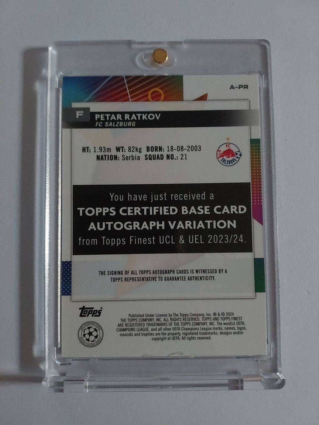 Topps Finest UCL & UEL Petar Ratkov 2023-24 RB Salzburg (Autogramm + Rookie) – Bild 2