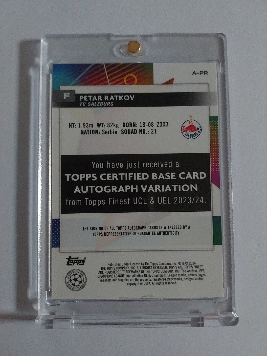 Topps Finest UCL & UEL Petar Ratkov 2023-24 RB Salzburg (Autogramm + Rookie) – Bild 2