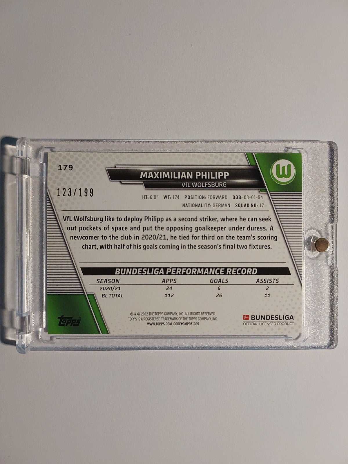 Topps Bundesliga 2021-22 Maximilian Philipp Wolfsburg Parallel 123/199 Refractor – Bild 2