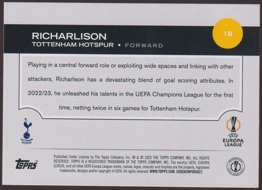 Topps UEFA Europa League 2023-24 Richarlison Tottenham Hotspur Parallel – Bild 2