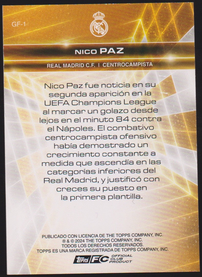Topps Official Club Product 2023-24 Nico Paz Real Madrid C.F. FC Parallel – Bild 2