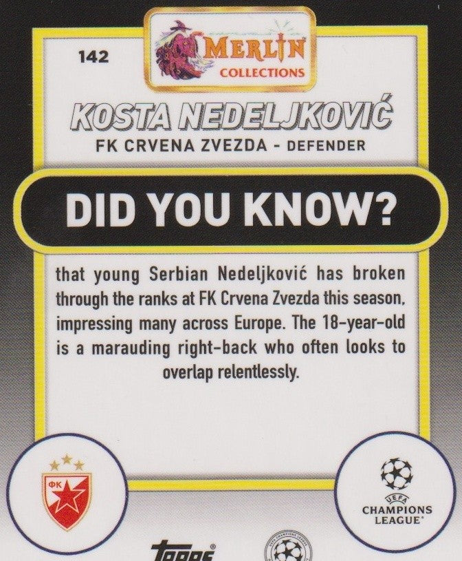 Topps Merlin 2023-24 Kosta Nedeljkovic Rookie FK Crvena Zvezda Parallel Rare – Bild 2