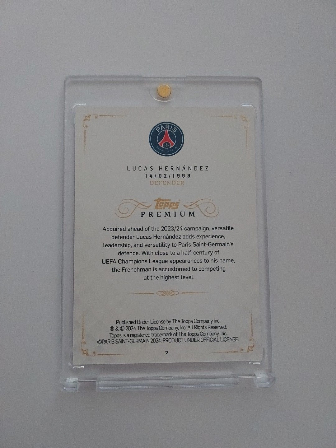 Topps PSG Premium 2023-24 Lucas Hernandez Nummeriert 4/25 Parallel Frankreich – Bild 2