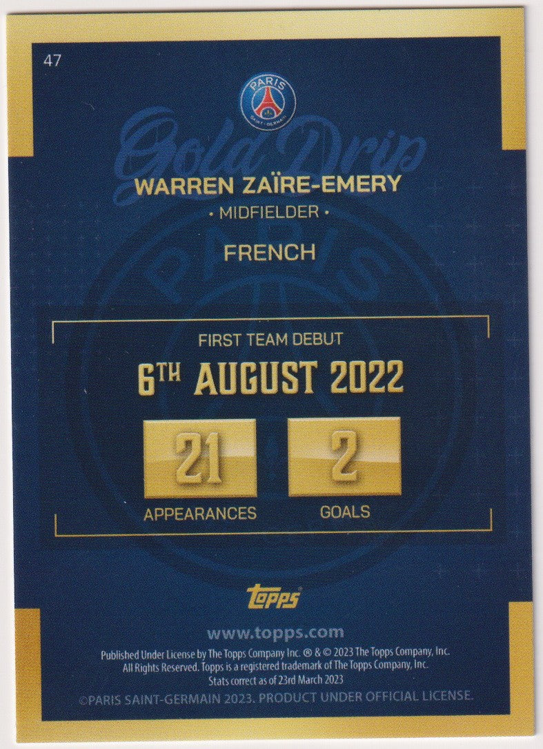 Topps Gold Drip 2023-24 Warren Zaire-Emery Rookie Paris Saint-Germain Parallel – Bild 2